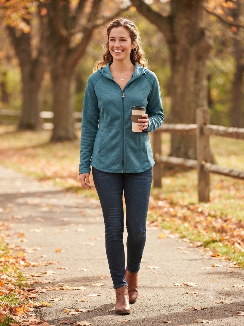 Women's Teal Hooded Utility Jacket with Zip